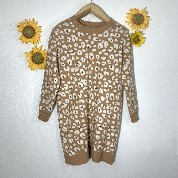 LOFT Shimmer Animal Print Mini Sweater Dress Size Medium Petite - Picture 4 of 12